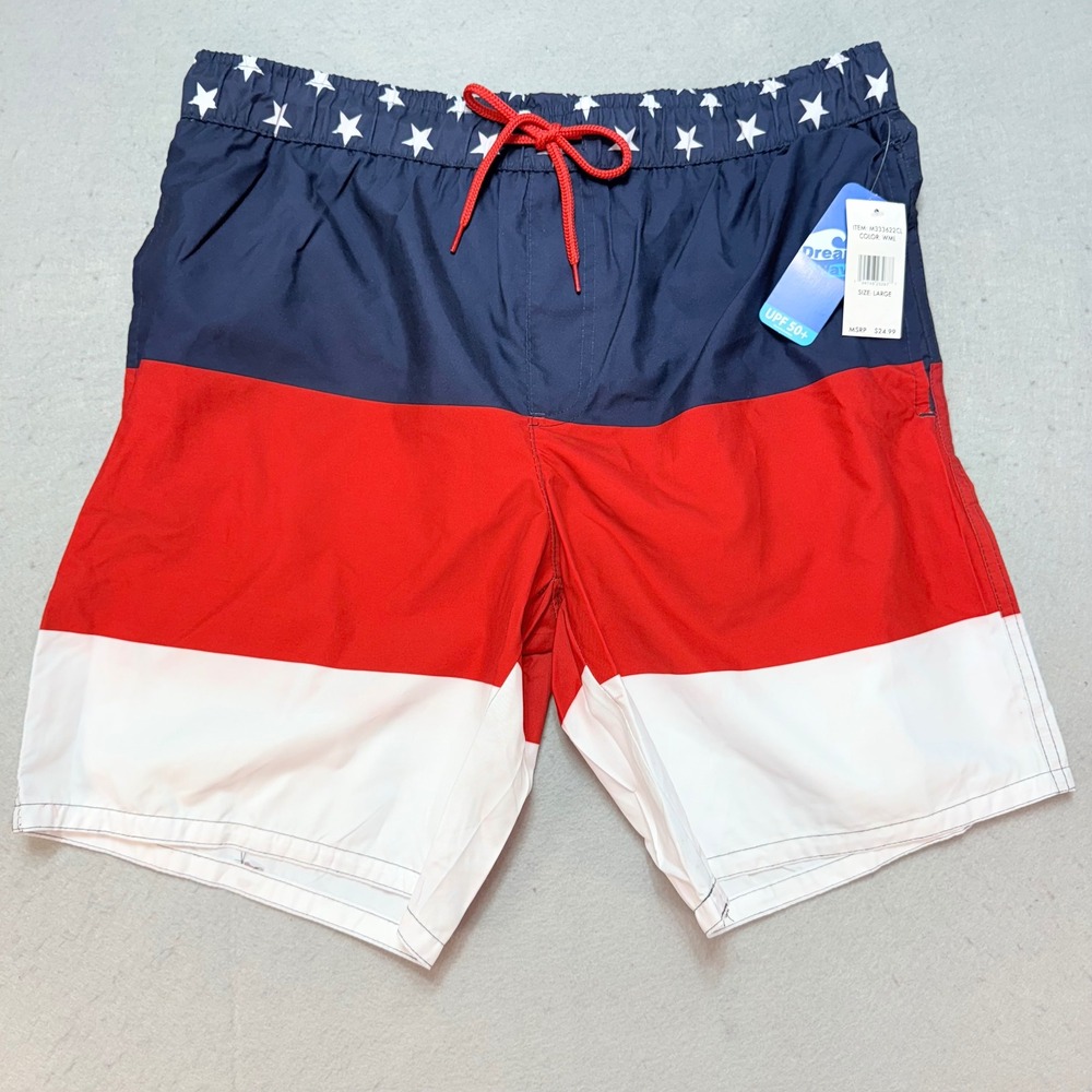 Dream Wave USA Swim Trunks American Flag Stars Patriotic Swim Shorts Large